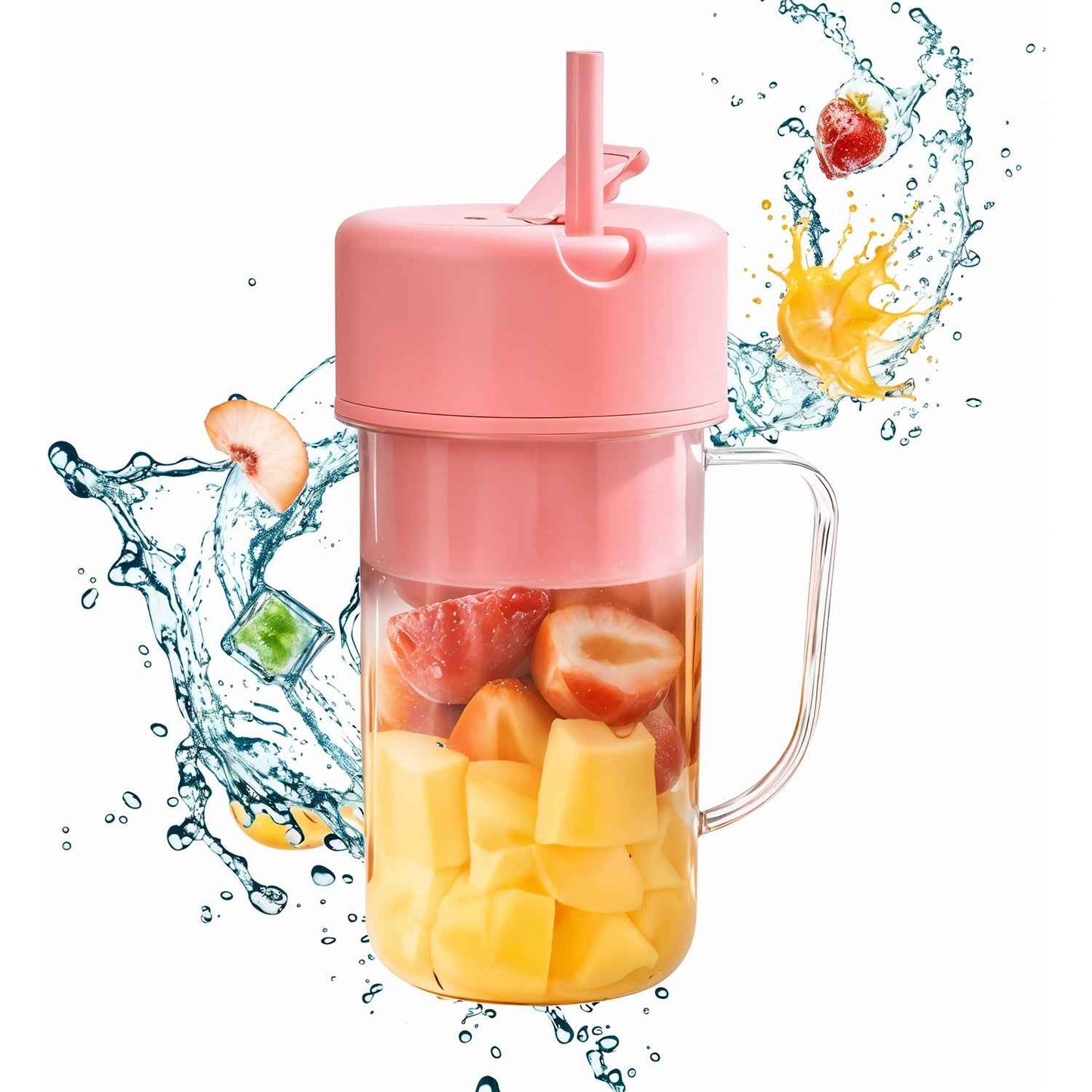 Portable Crusher Juicer With Handle  Straw Usb Rechargeable 6 Blades (420 Ml)