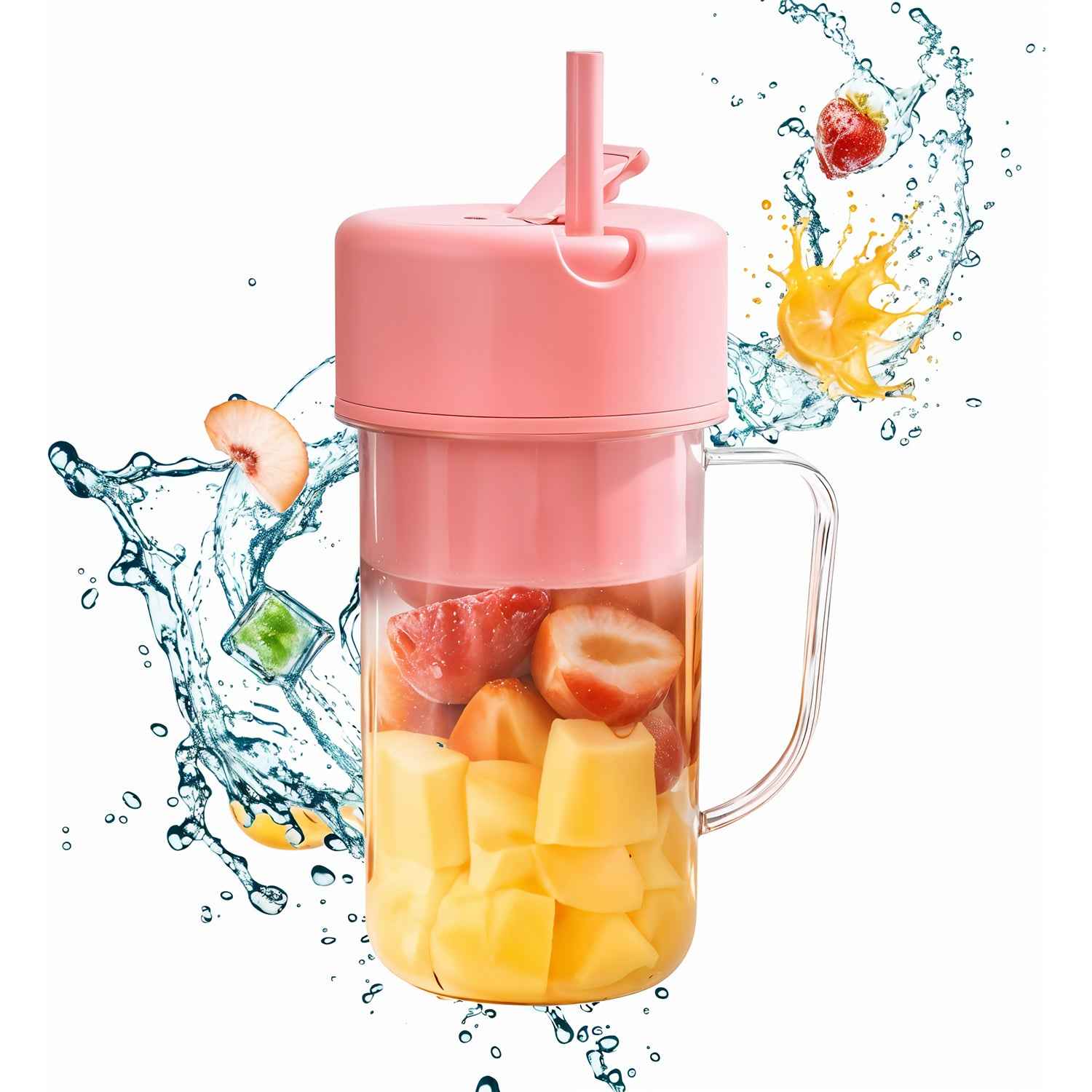 Portable Crusher Juicer With Handle  Straw Usb Rechargeable 6 Blades (420 Ml)
