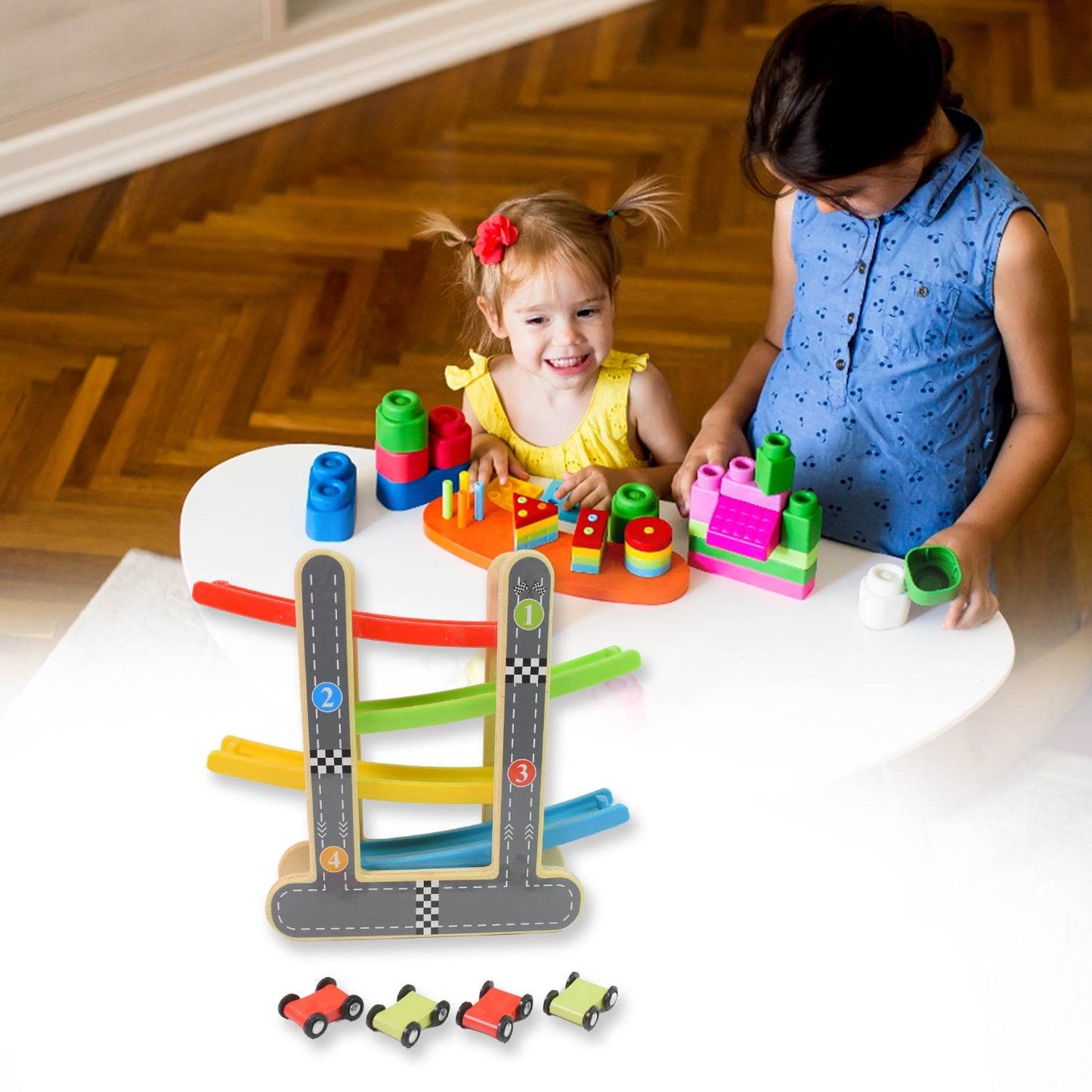 Car Racer Track Play Set Wooden Click Clack Toys With 4 Mini Racers (1 Set) - Best Deals at BeSh Deals®