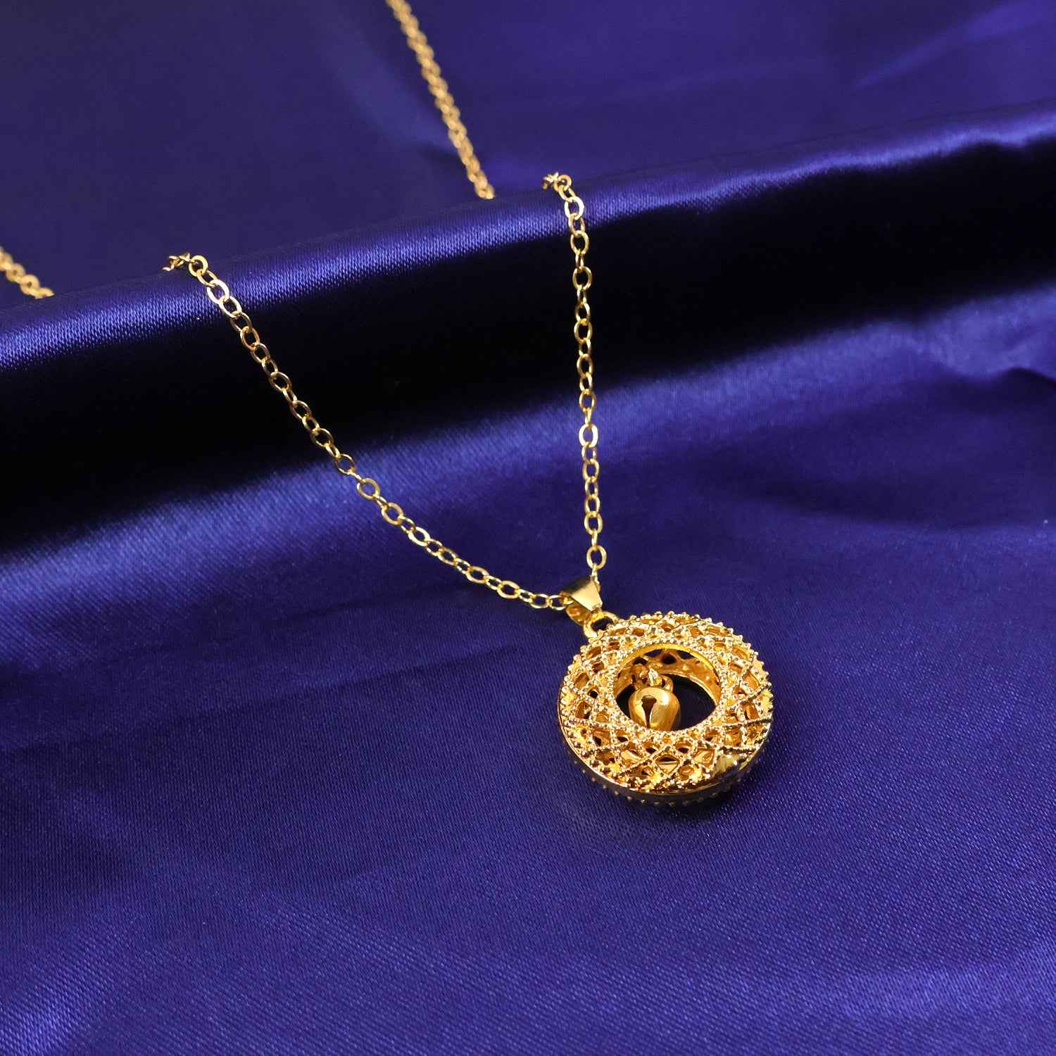 Traditional Gold-tone Round Jhumka Pendant Chain Necklace (1 Pc)