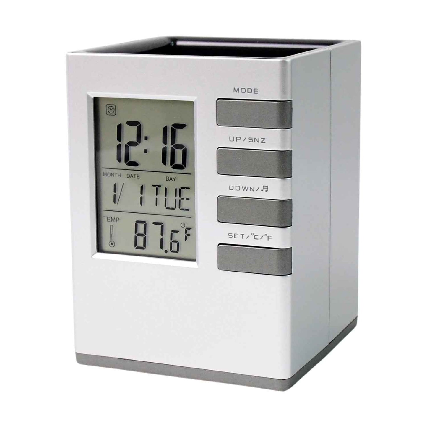 Multifunction Cube Digital Desk Clock With Pen Holder (1 Pc)