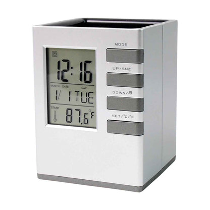 Multifunction Cube Digital Desk Clock With Pen Holder (1 Pc)