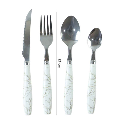 Stainless Steel Cutlery Set With Marble Design Handle (4 Pc  Set)