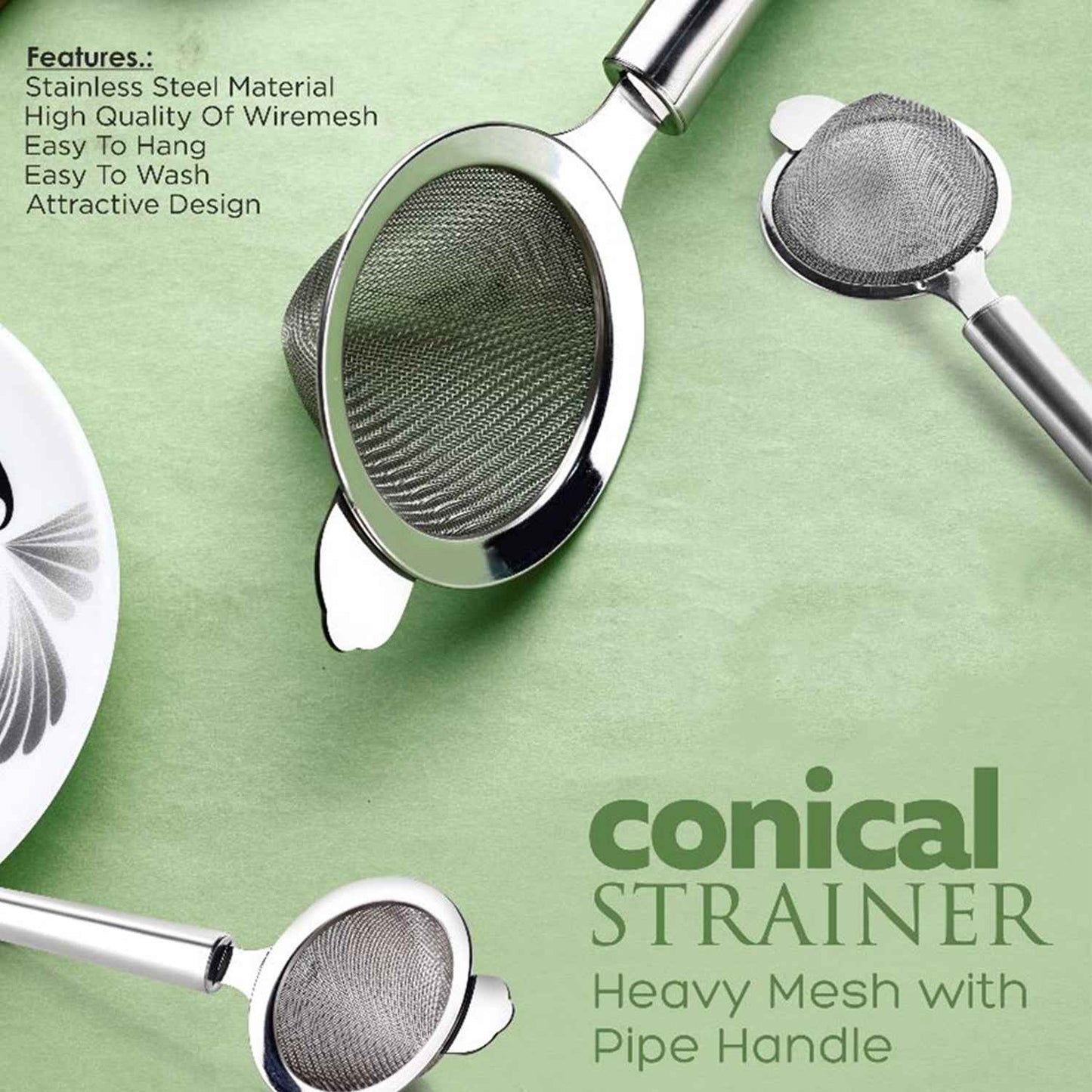 Apex Premium Conical Tea Strainer With Pipe Handle