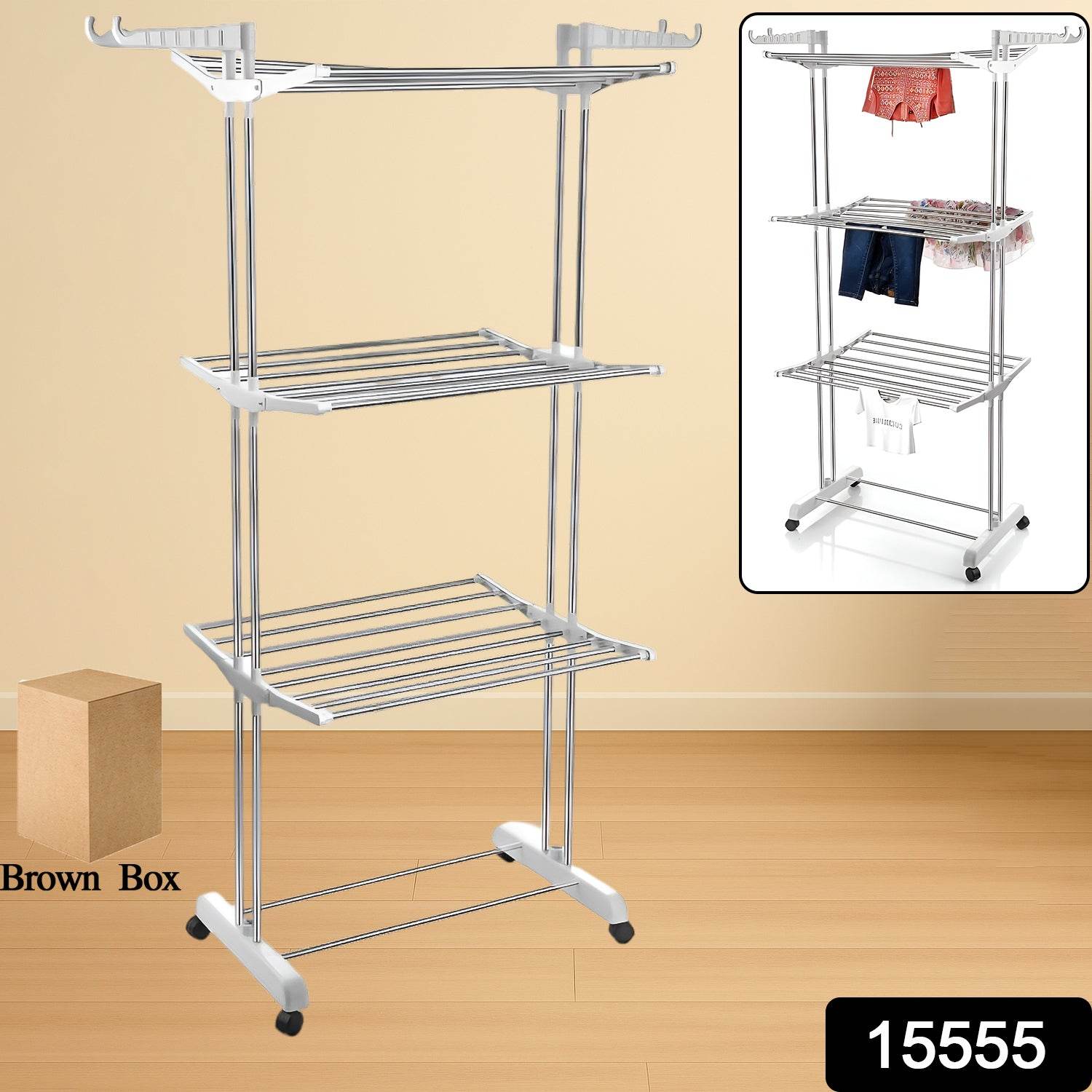 3-tier Foldable Stainless Steel Cloth Drying Stand With Wheels - Best Deals at BeSh Deals®