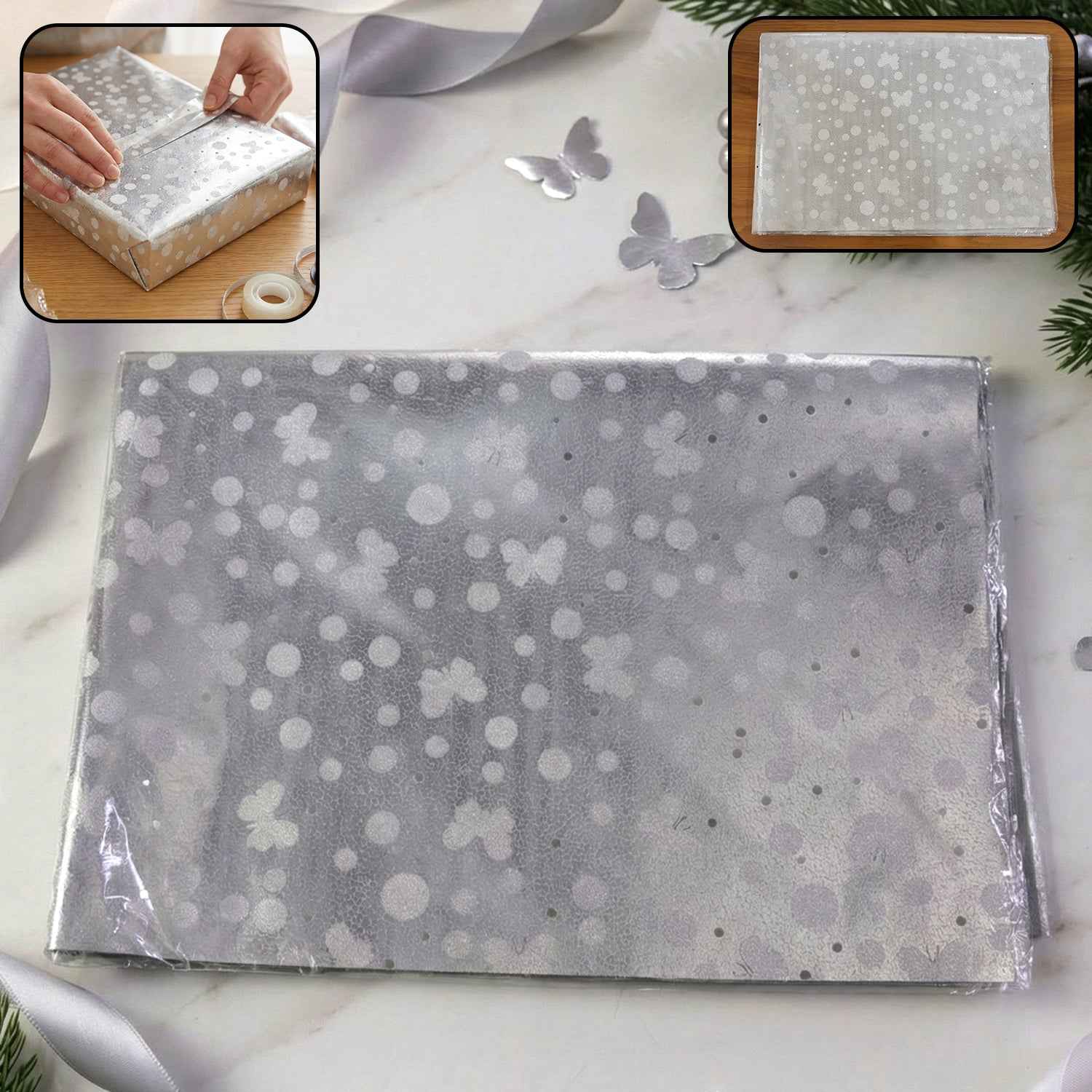 Decorative Silver Gift Wrapping Paper Sheets (1 Packet Approx 20 Pcs)