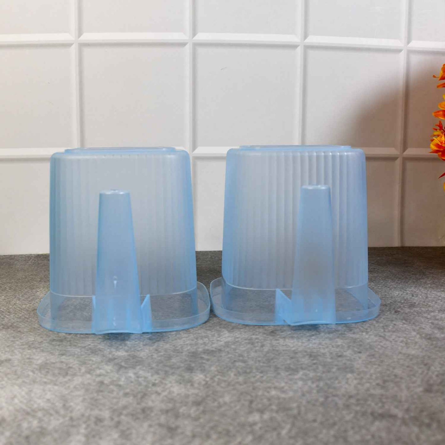 Plastic Transparent Bathroom Water Mug (4 Pc  Mix Colour  1000 Ml)