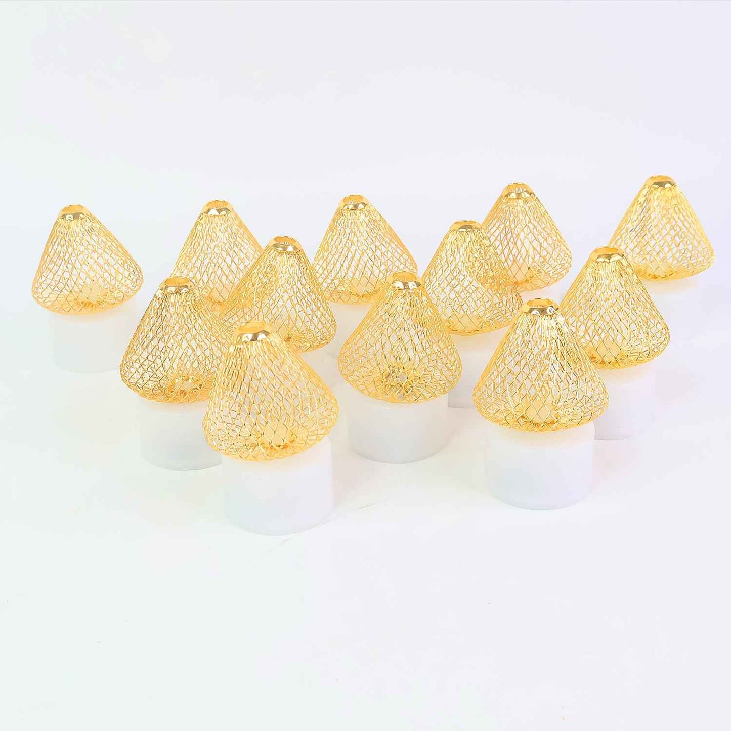Set Of 12 Decorative Led Flameless Candle Lights With Golden Net Cover