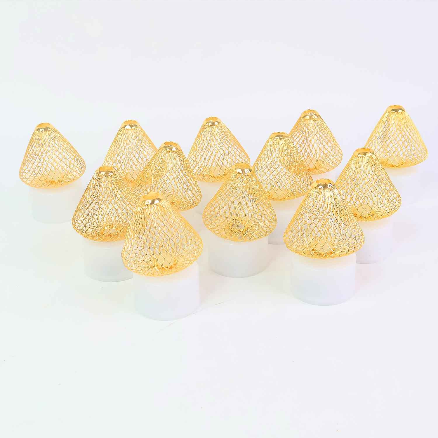 Set Of 12 Decorative Led Flameless Candle Lights With Golden Net Cover