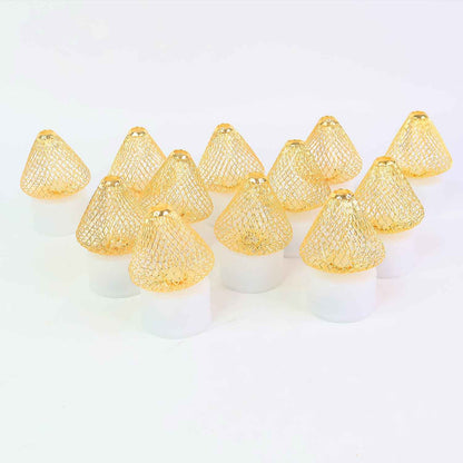 Set Of 12 Decorative Led Flameless Candle Lights With Golden Net Cover