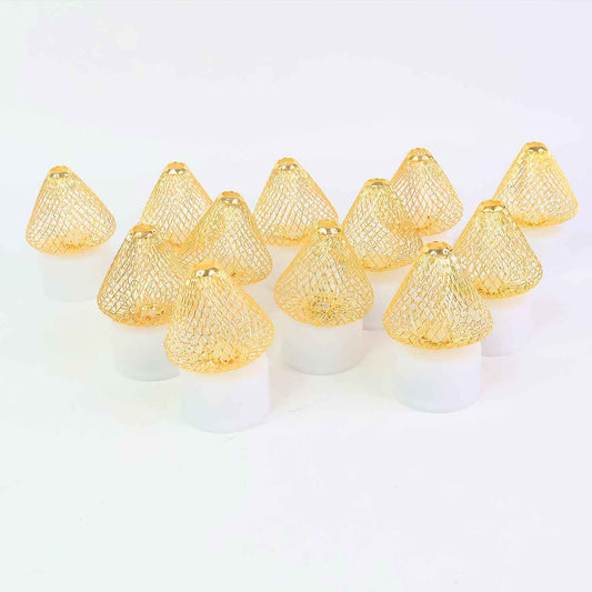 Set Of 12 Decorative Led Flameless Candle Lights With Golden Net Cover