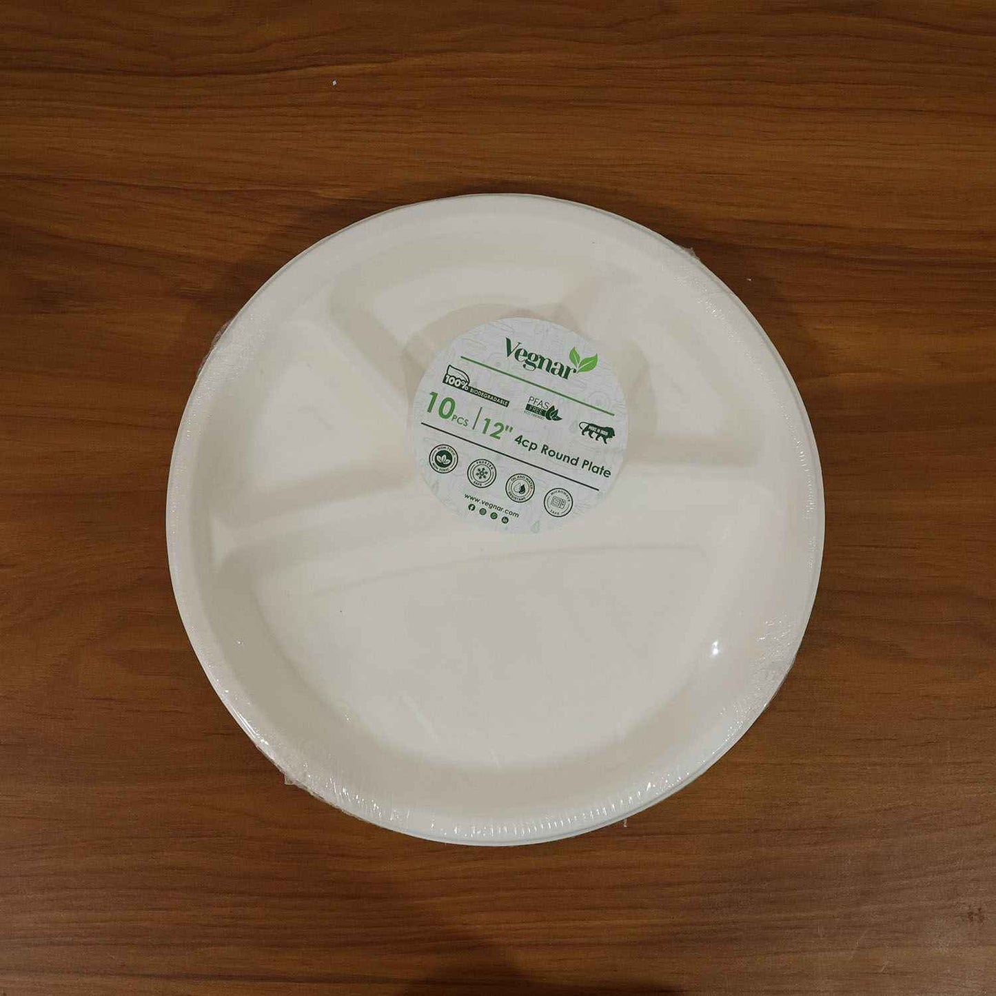 Vegnar 4 Compartment Disposable Food Serving Plate Set (10 Pc)