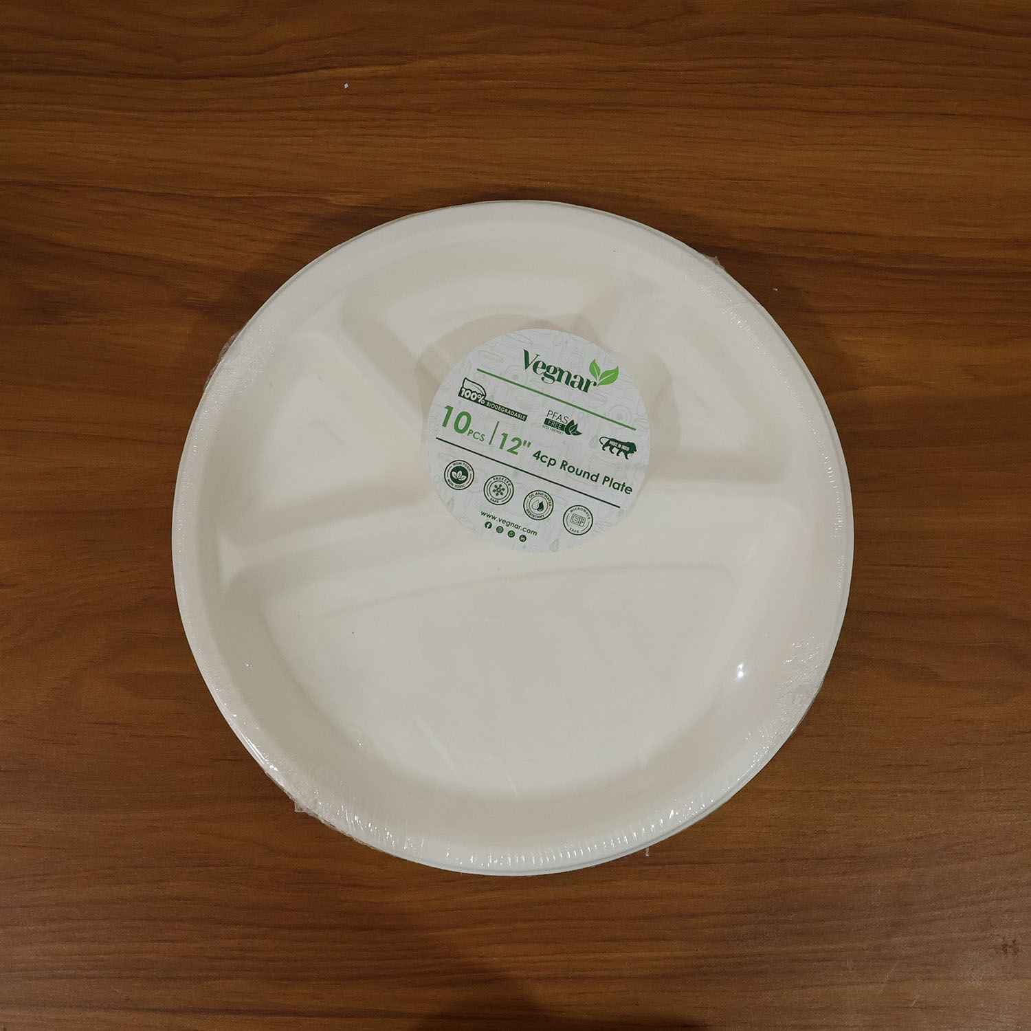 Vegnar 4 Compartment Disposable Food Serving Plate Set (10 Pc)