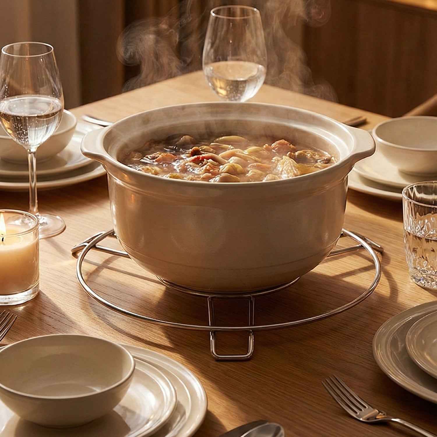 Stainless Steel Round Table Ring Hot Pot Stand (1 Pc)