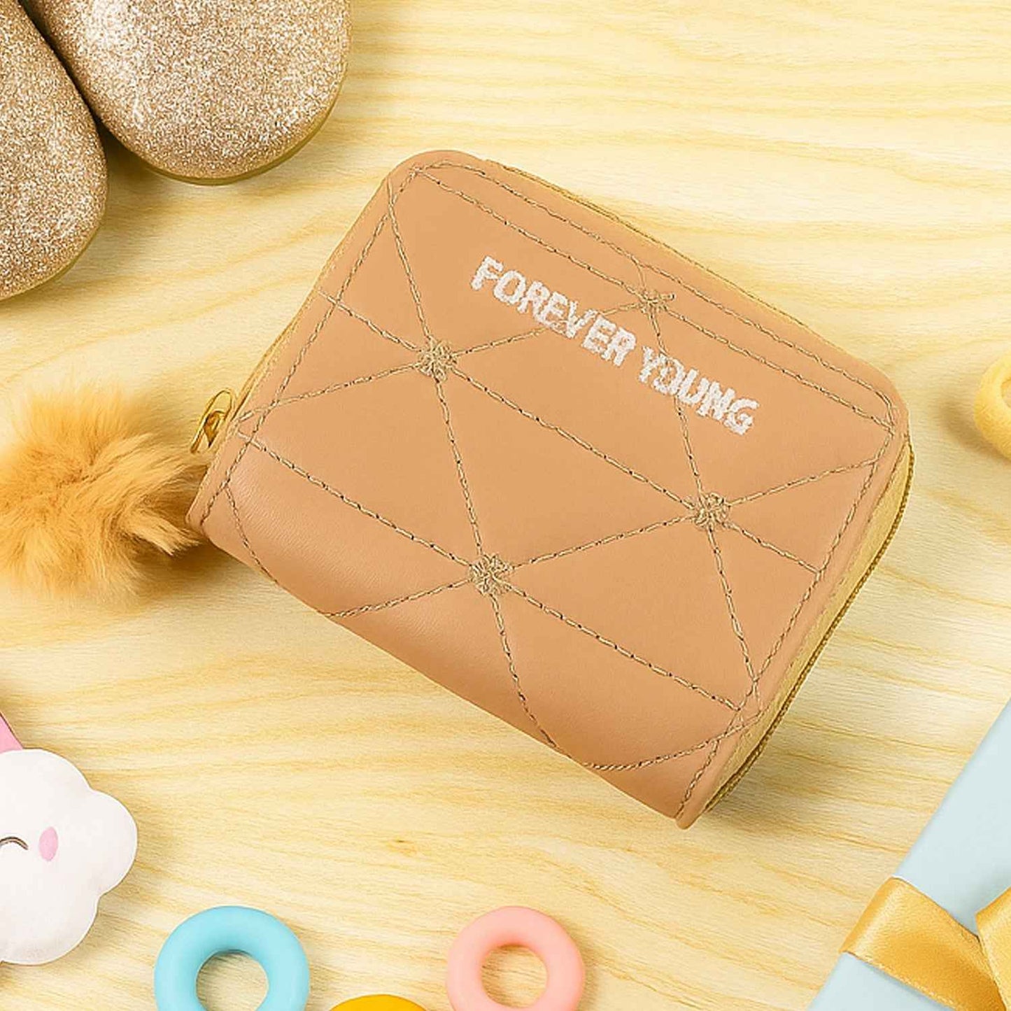 Stylish Kids Wallet With Soft Fur Zip Puller (1 Pc)