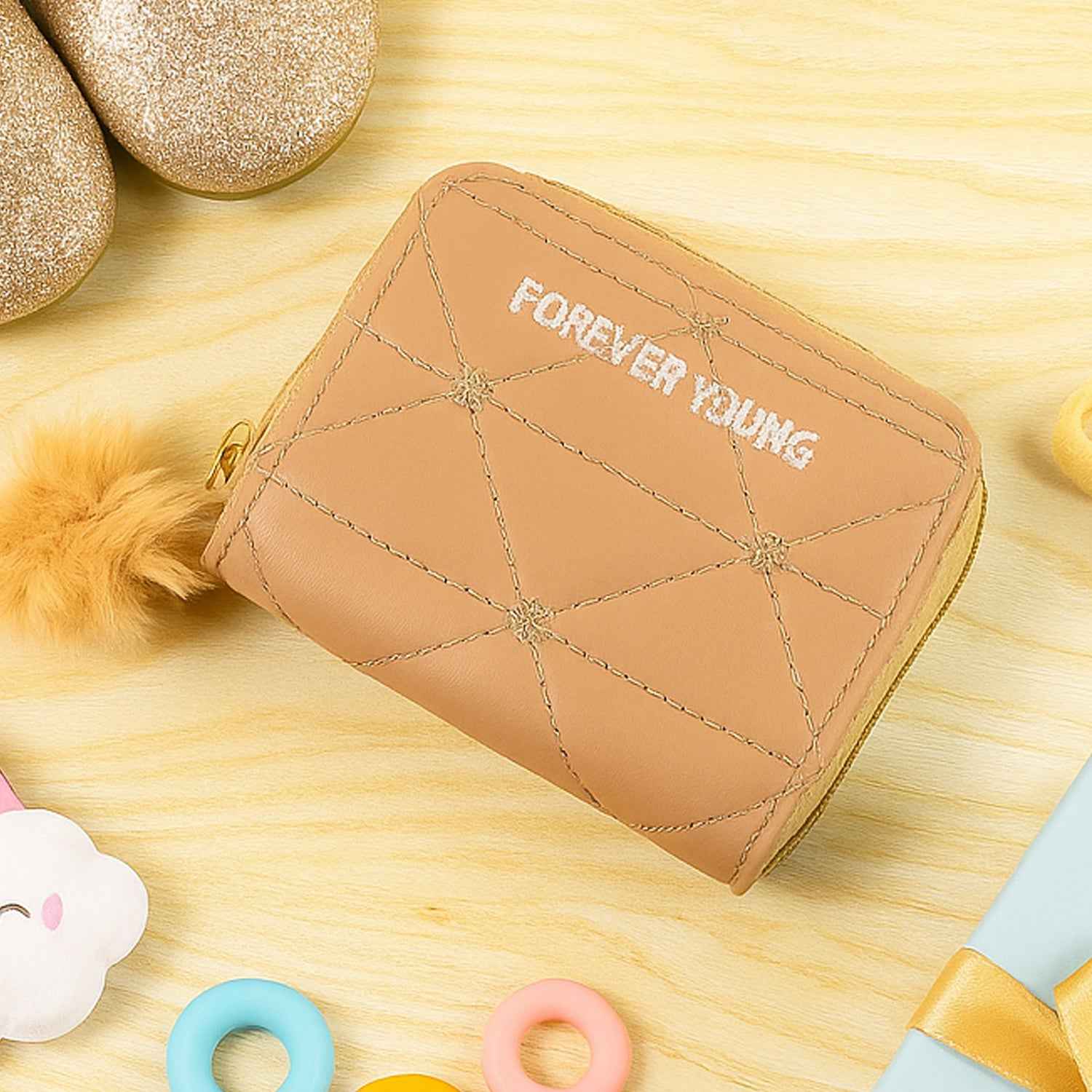 Stylish Kids Wallet With Soft Fur Zip Puller (1 Pc)