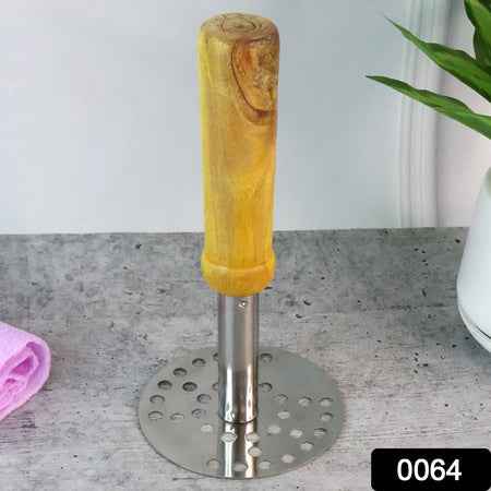 064 Stainless Steel Potato Masher Pav Bhaji Masher With Wooden Handle
