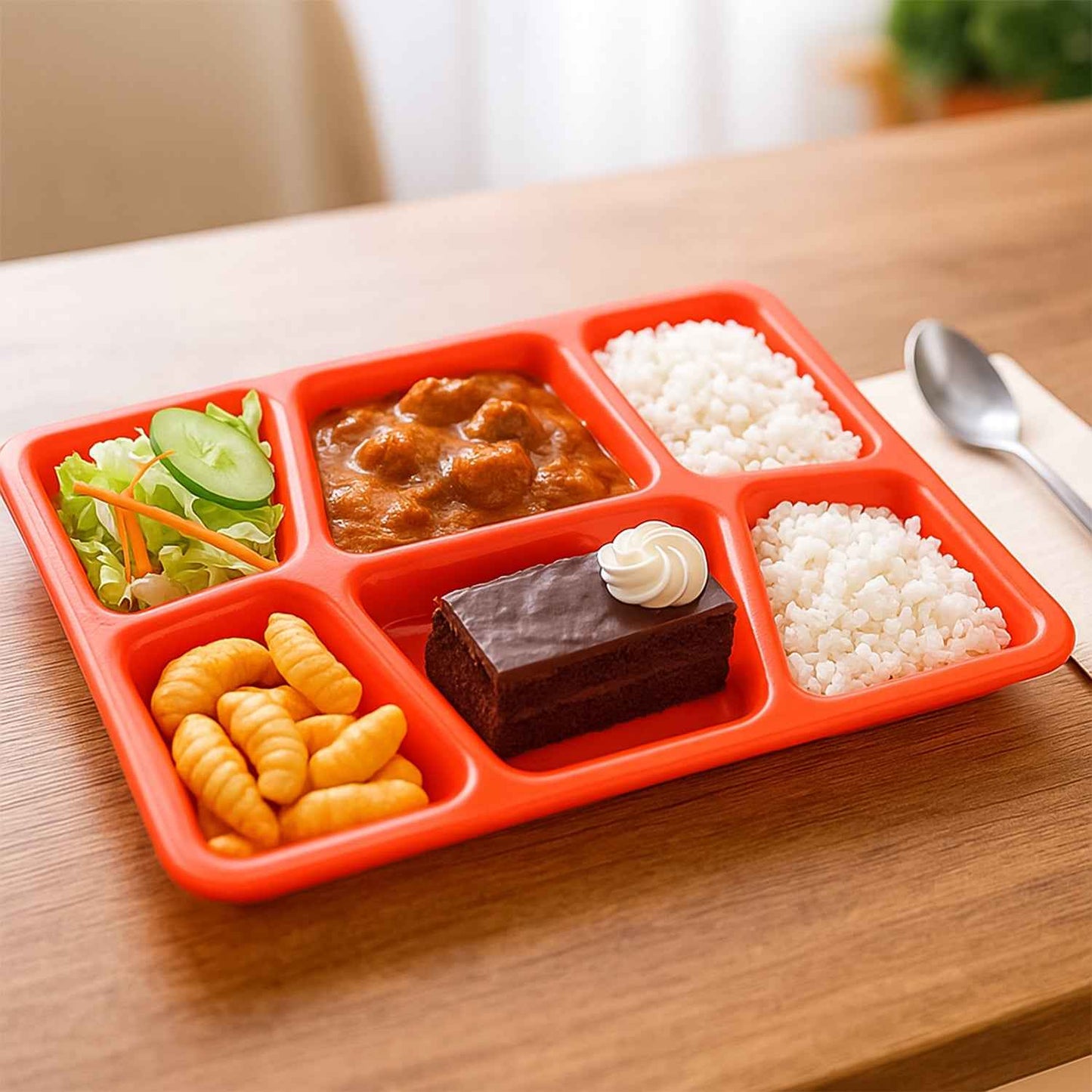 Plastic Multi-compartment Rectangular Meal Serving Tray  Plate (1 Pc  Red)