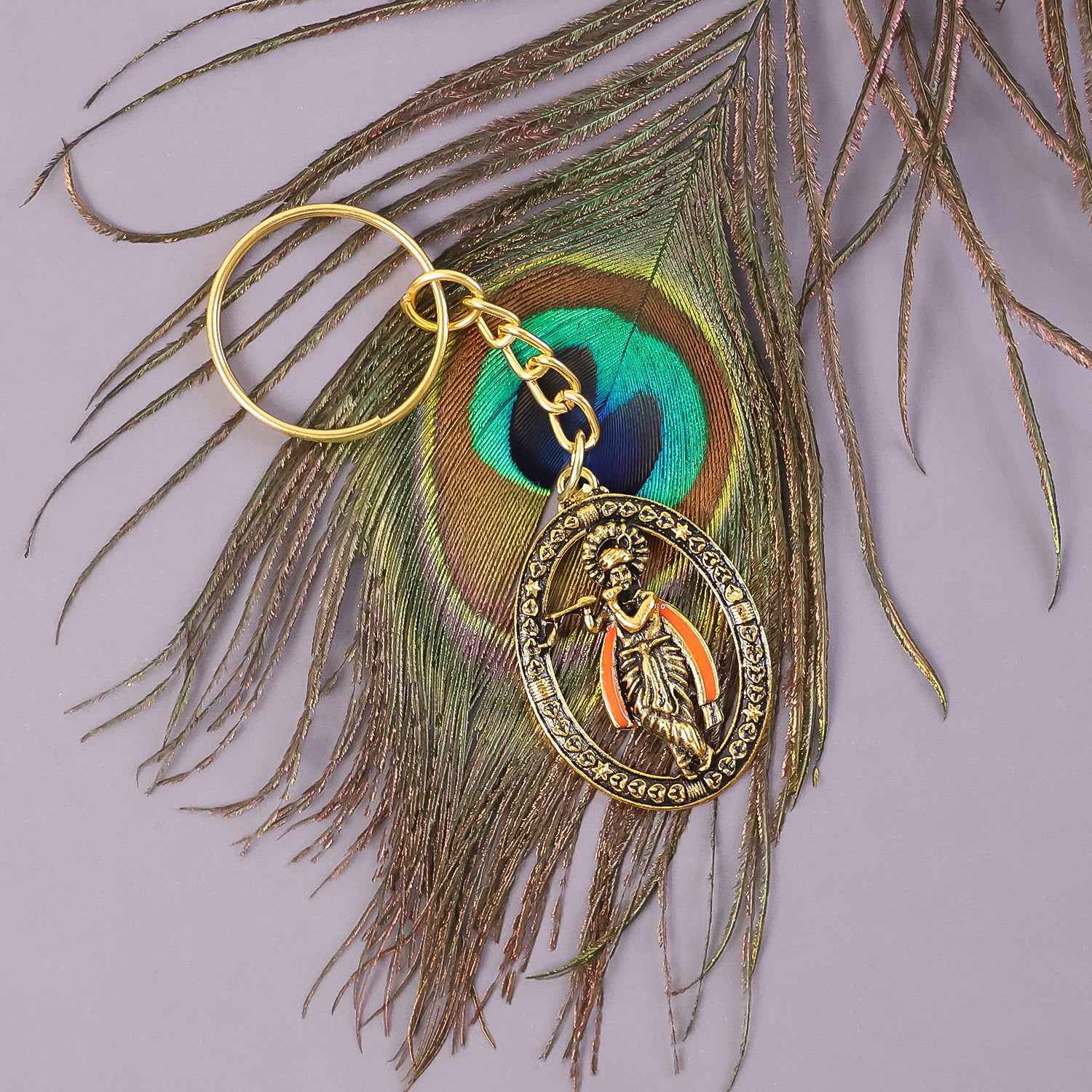 Metal Traditional Decorative Lord Krishna Keychain (1 Pc)