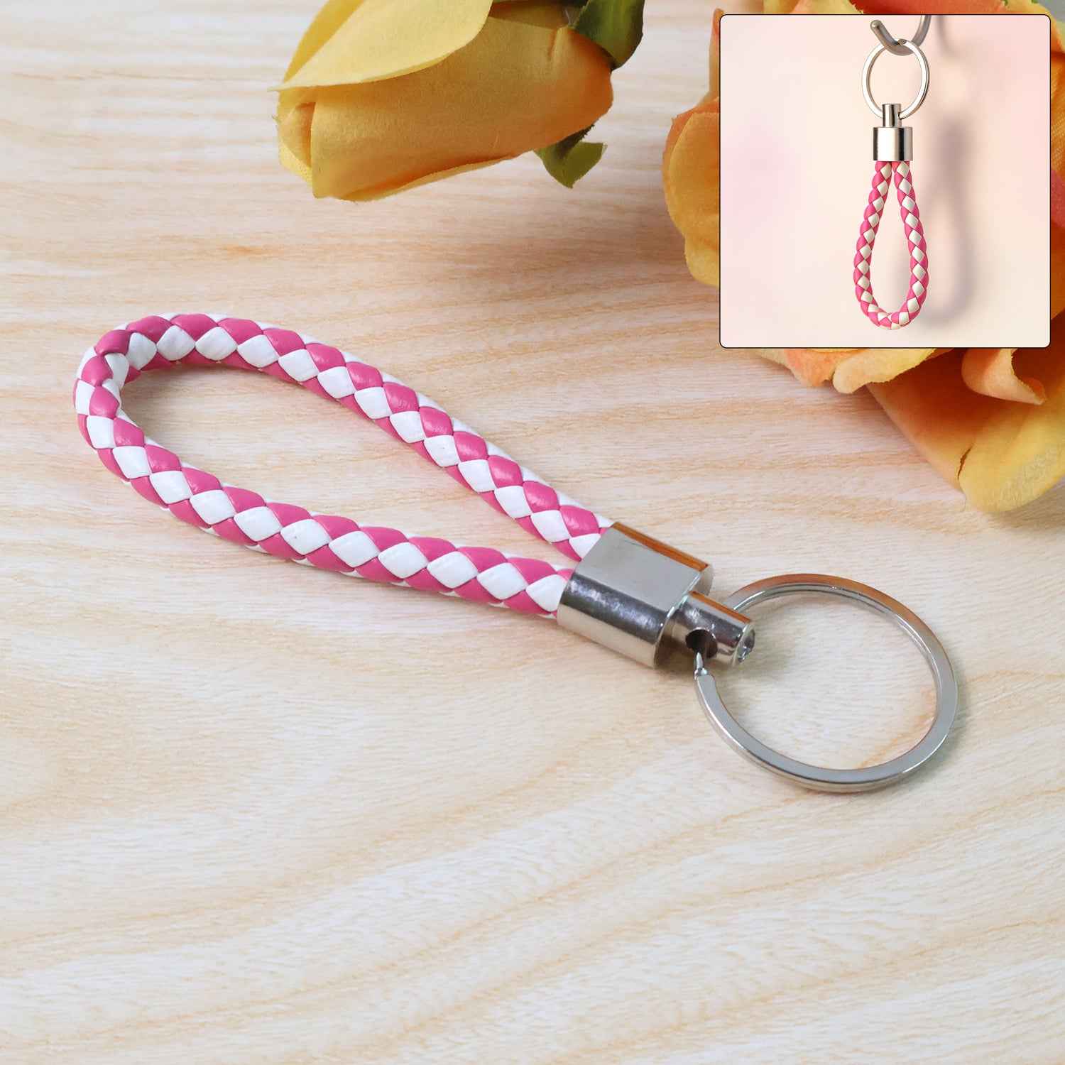 Leather Style Keychain With Metal Ring - (1 Pc)