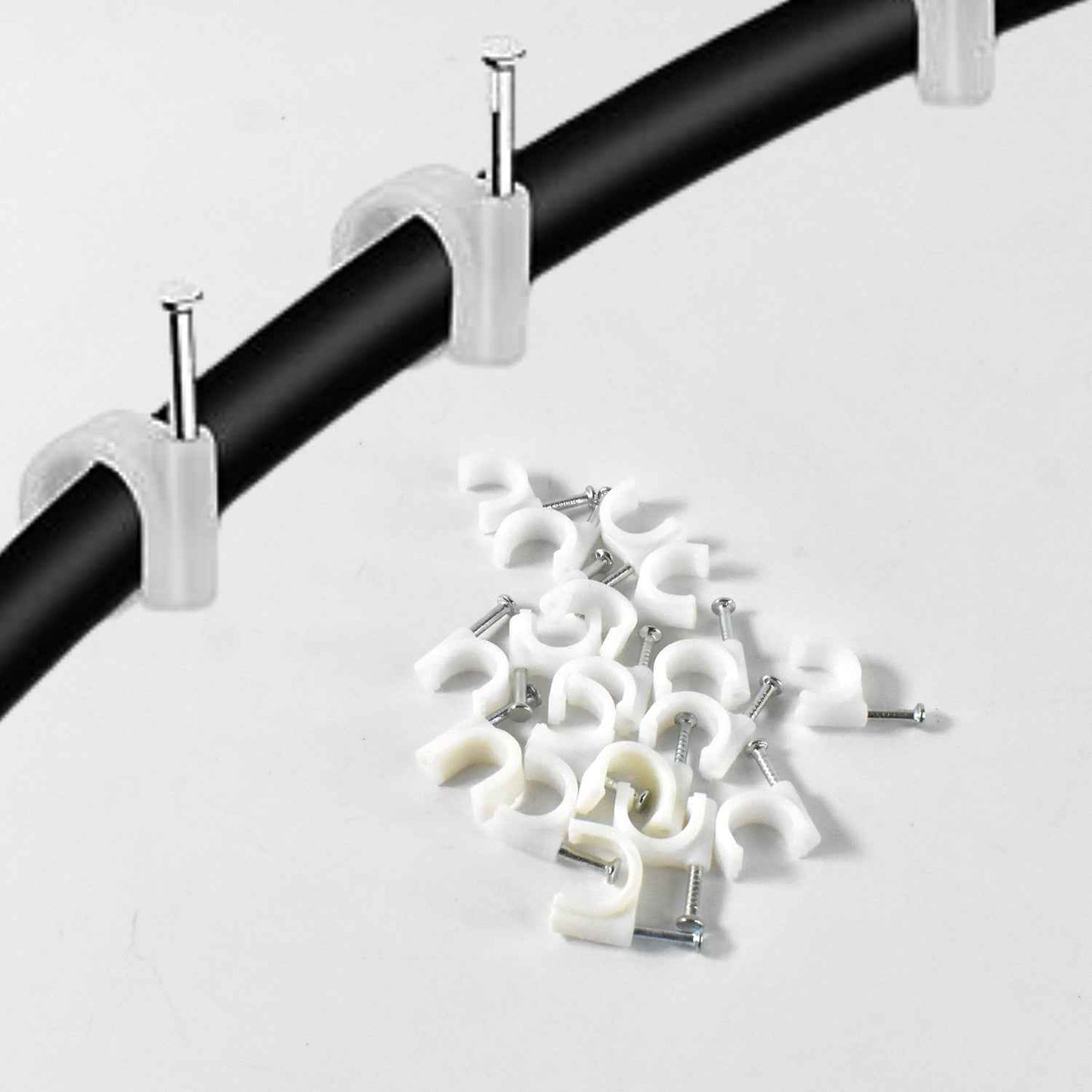 Wire Wall Clips Plastic Cable Clips Round Wire Pins With Steel Nail (20 Pcs Set)