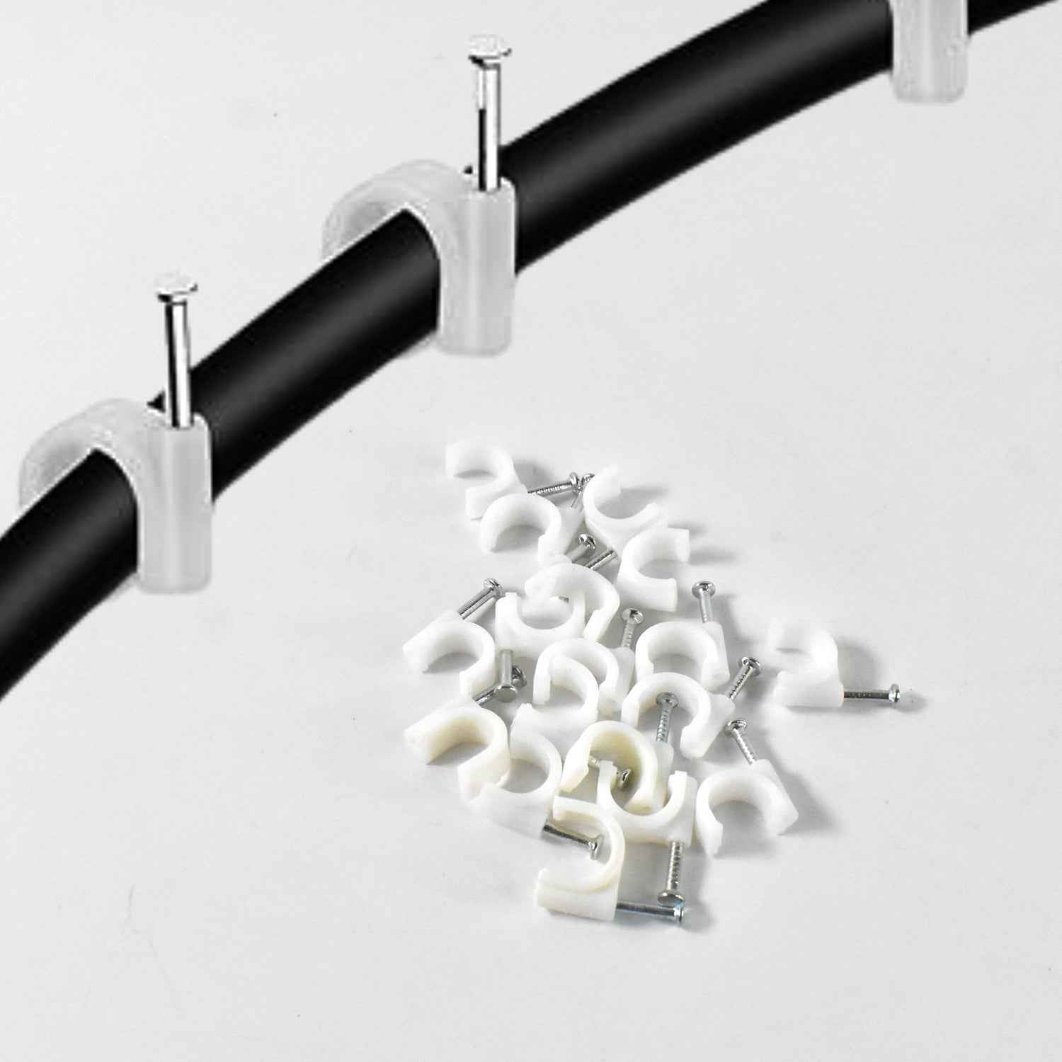 Wire Wall Clips Plastic Cable Clips Round Wire Pins With Steel Nail (20 Pcs Set)