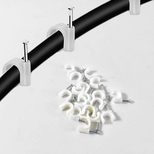 Wire Wall Clips Plastic Cable Clips Round Wire Pins With Steel Nail (20 Pcs Set)