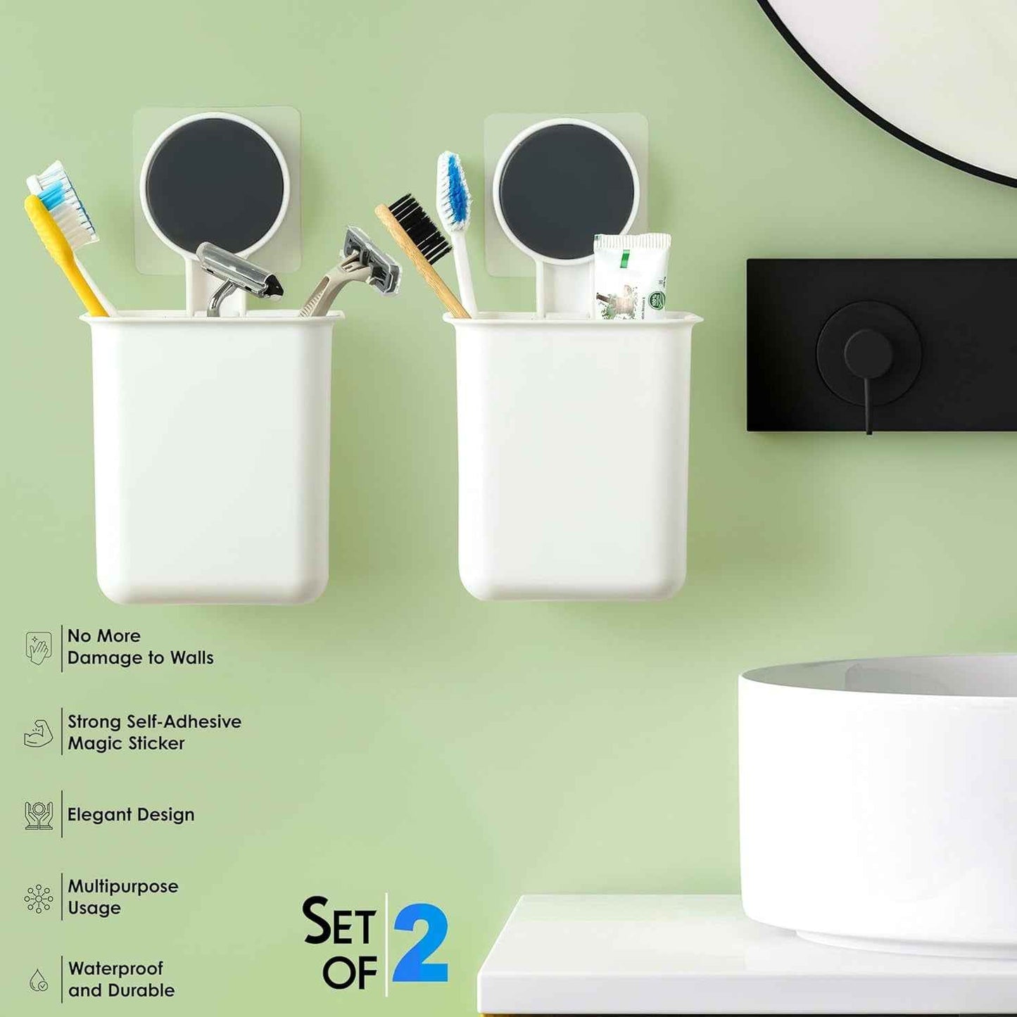 Wall Mounted Bathroom Storage Organizer Cup Set (2 Pc Set)