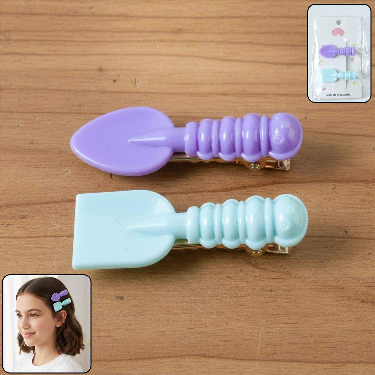 Cute Mini Spade  Leaf Shape Hair Clip Set (2 Pc)