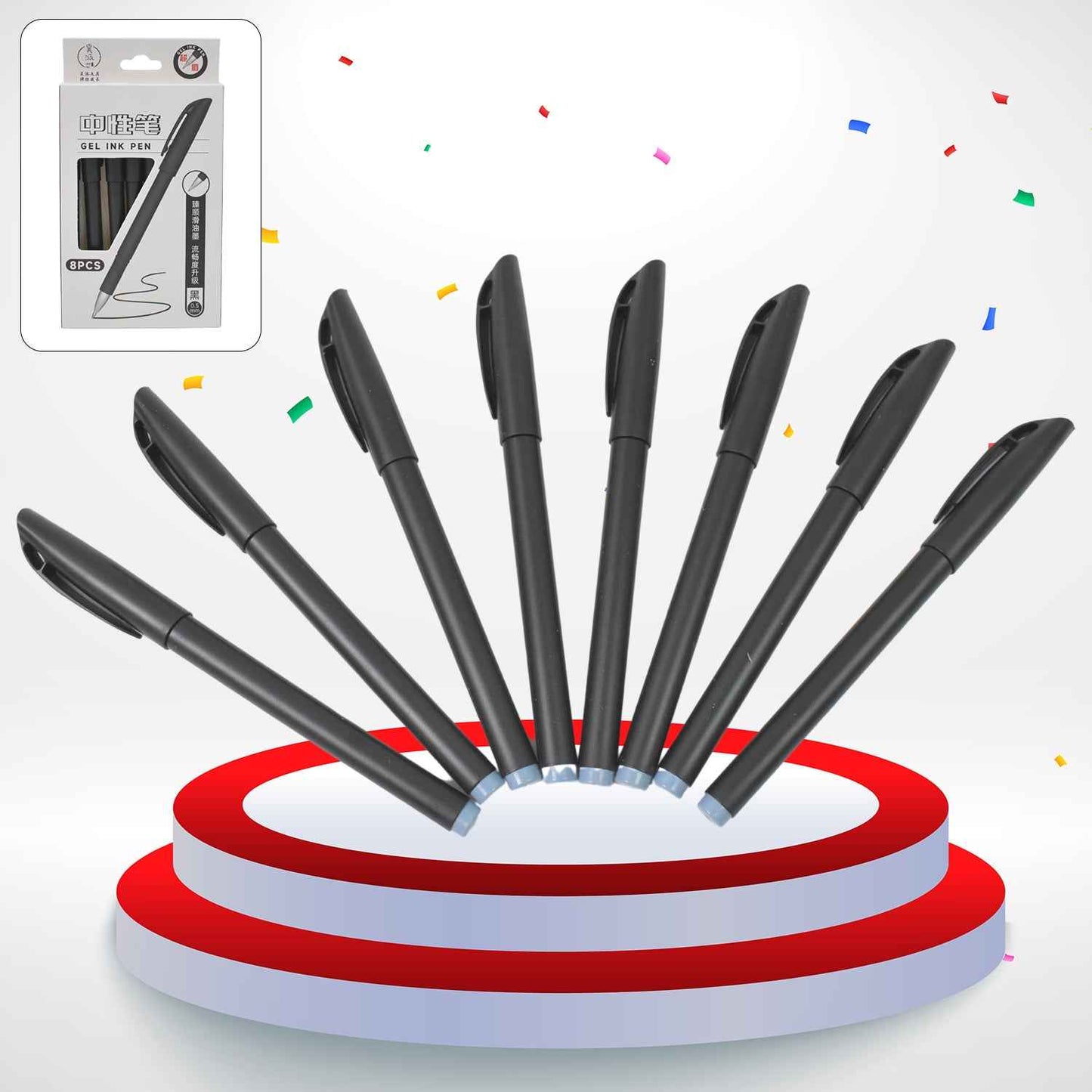 Writing Black Gel Pen For School Stationery Gift For Kids (8 Pcs Set)