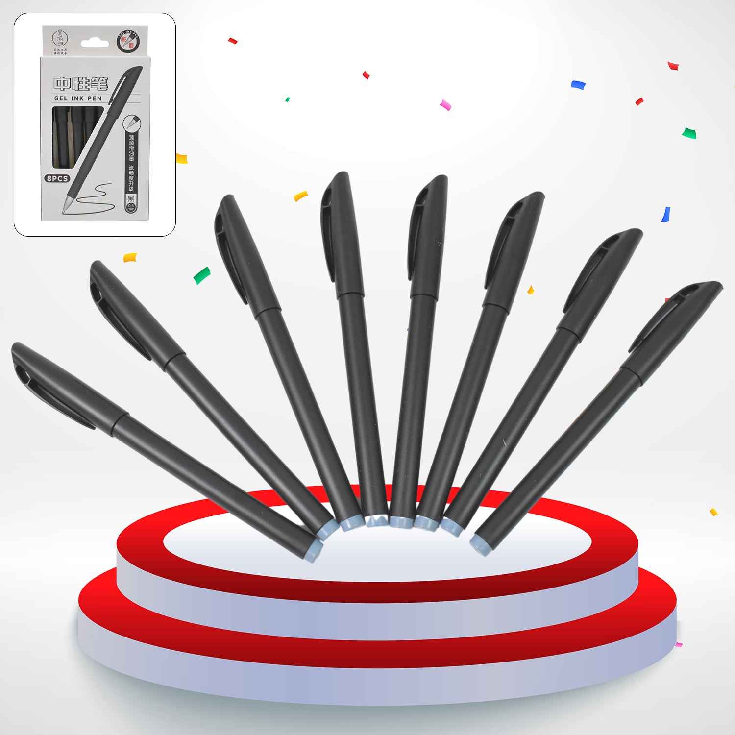 Writing Black Gel Pen For School Stationery Gift For Kids (8 Pcs Set)