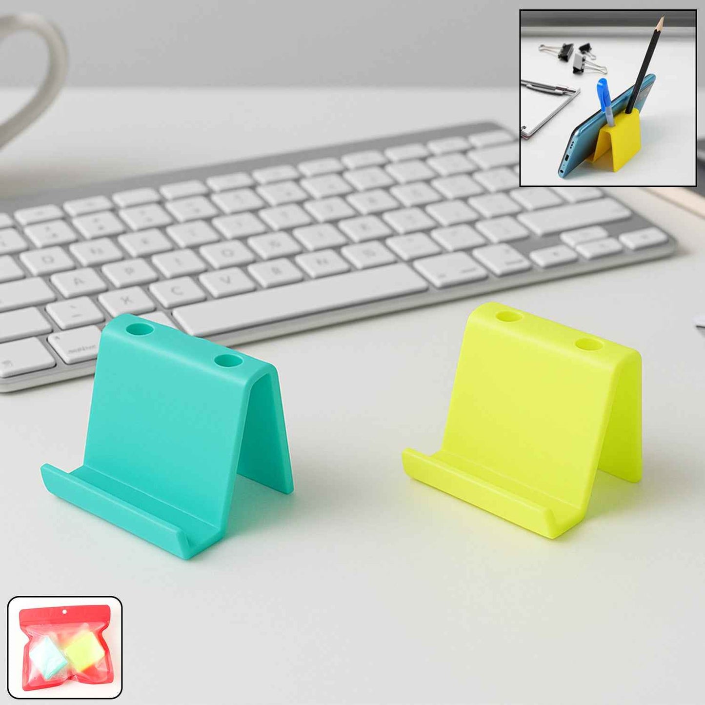 Multifunctional Plastic Mobile Phone Stand  Pen Holder (2 Pc  Mix Color)