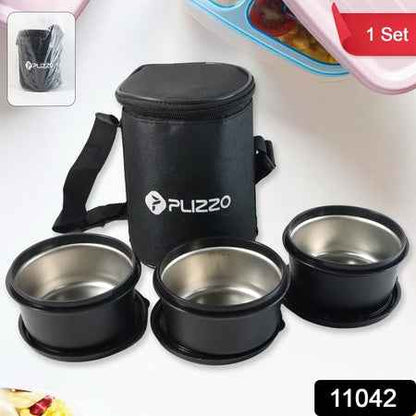 Insulated Stainless Steel Tiffin Lunch Box Set With Carry Bag (1 Set)