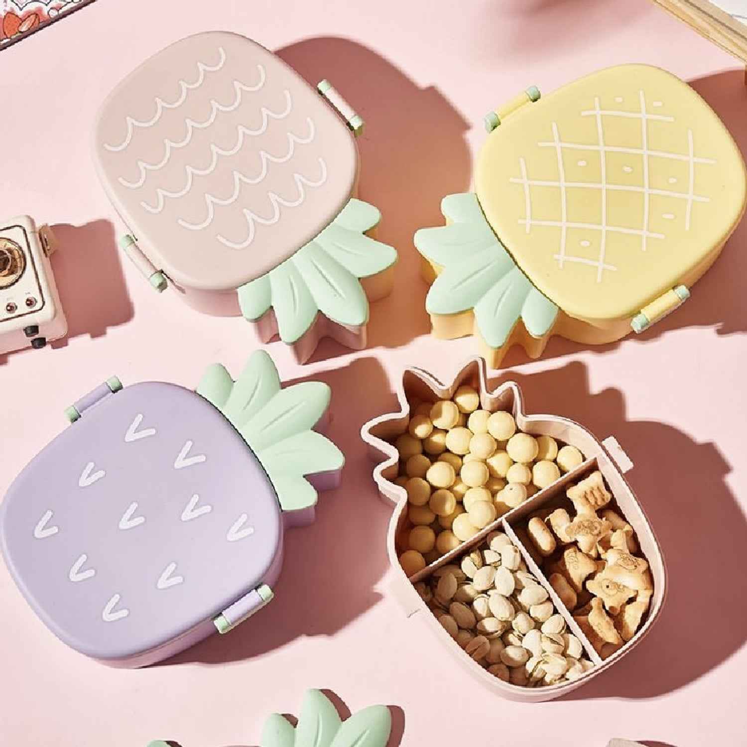 5729 Kids Lunch Box Cute Pineapple Shaped Bento Box With Fork Spoon Snack Candy Container Microwave Portable Office Lunch Box (1 Pc  With Spoon Fork  Color Box)