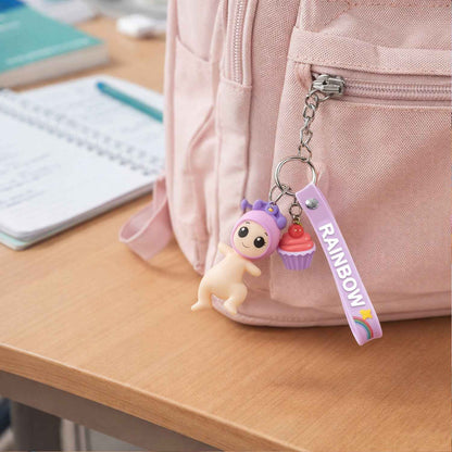 Cute Doll  Cupcake Keychain With Rainbow Strap (1 Pc)