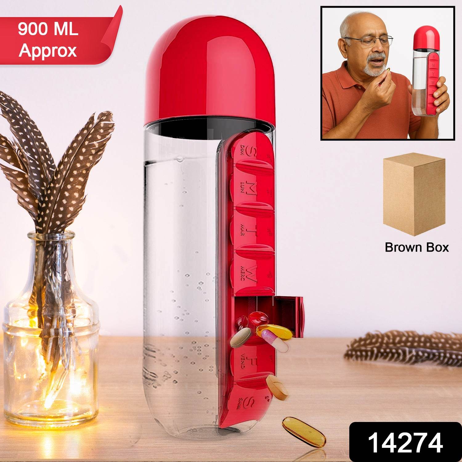 Water Bottle With Built-in 7-day Pill Organizer Approx 900ml (1 Pc) - Best Deals at BeSh Deals®