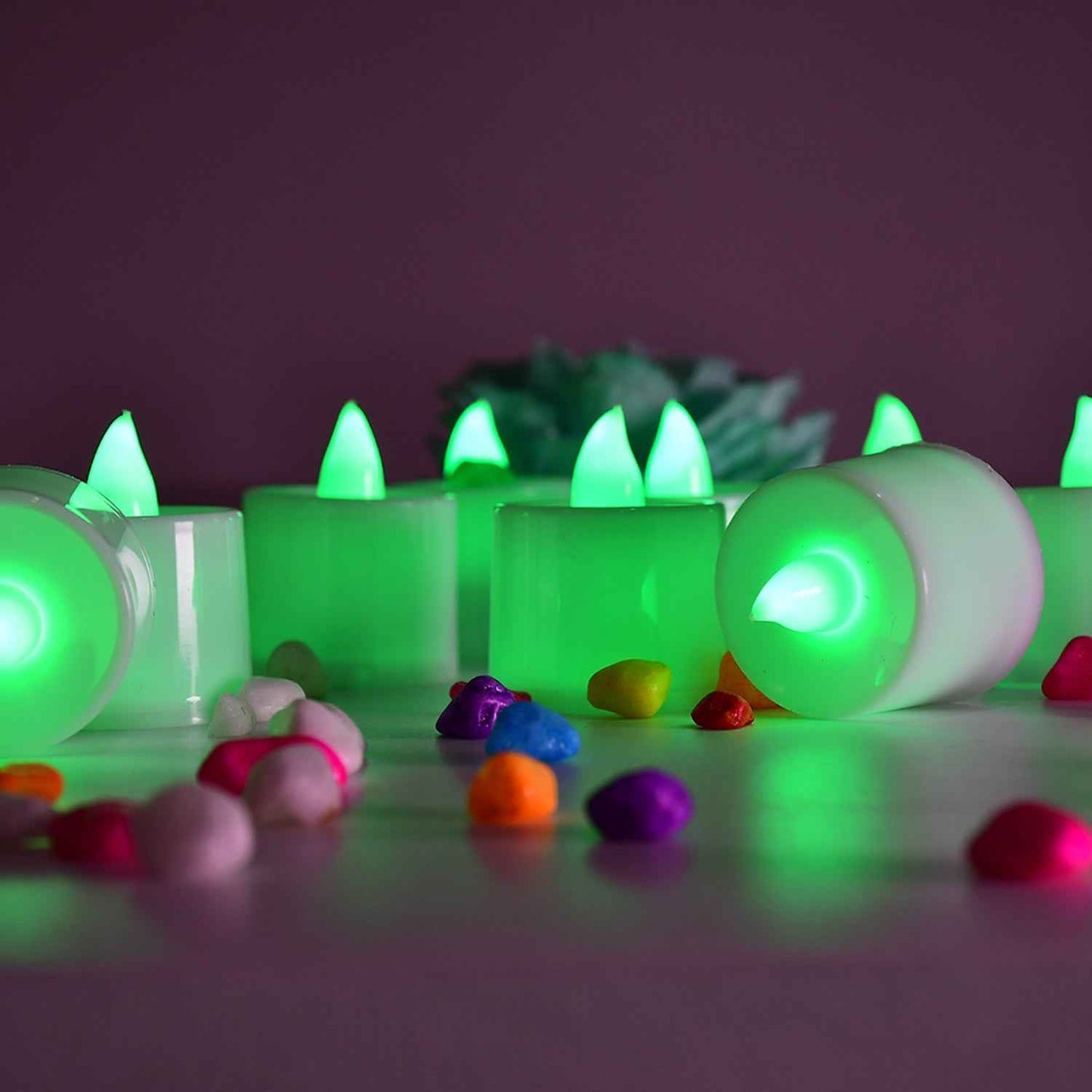 6635 Green Flameless Led Tealights Smokeless Plastic Decorative Candles - Led Tea Light Candle For Home Decoration (Pack Of 24)