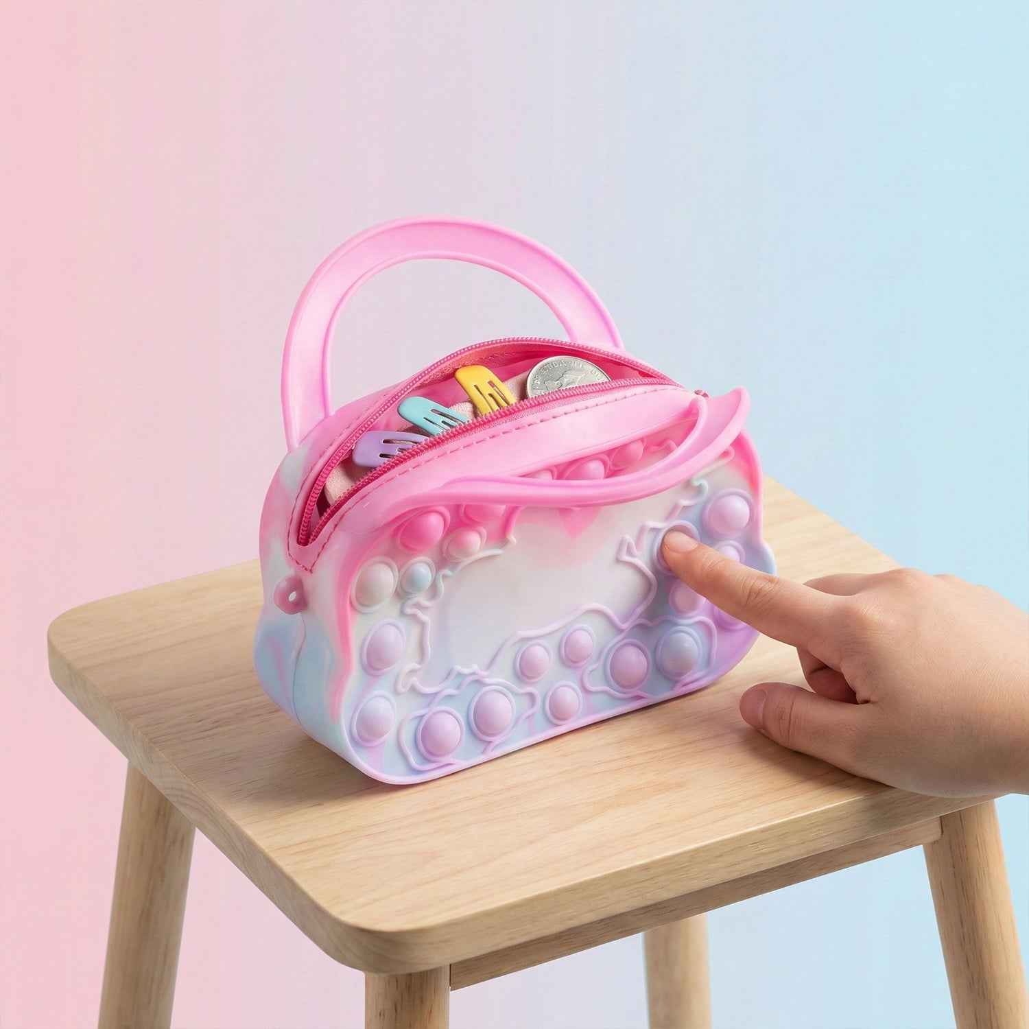 Silicone Pop It Coin Purse With Zipper And Handle (1 Pc)