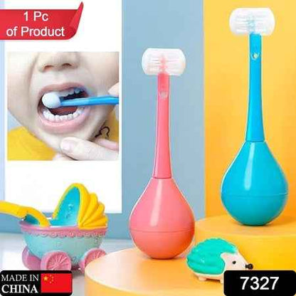 7327 Toddler Toothbrush - Soft Bristle Toothbrush - 3-sided Training Toothbrush With Silicone Head Inverted Cleaning Toothbrush For Aged 2-12 Childrens Cleaning (1 Pc)
