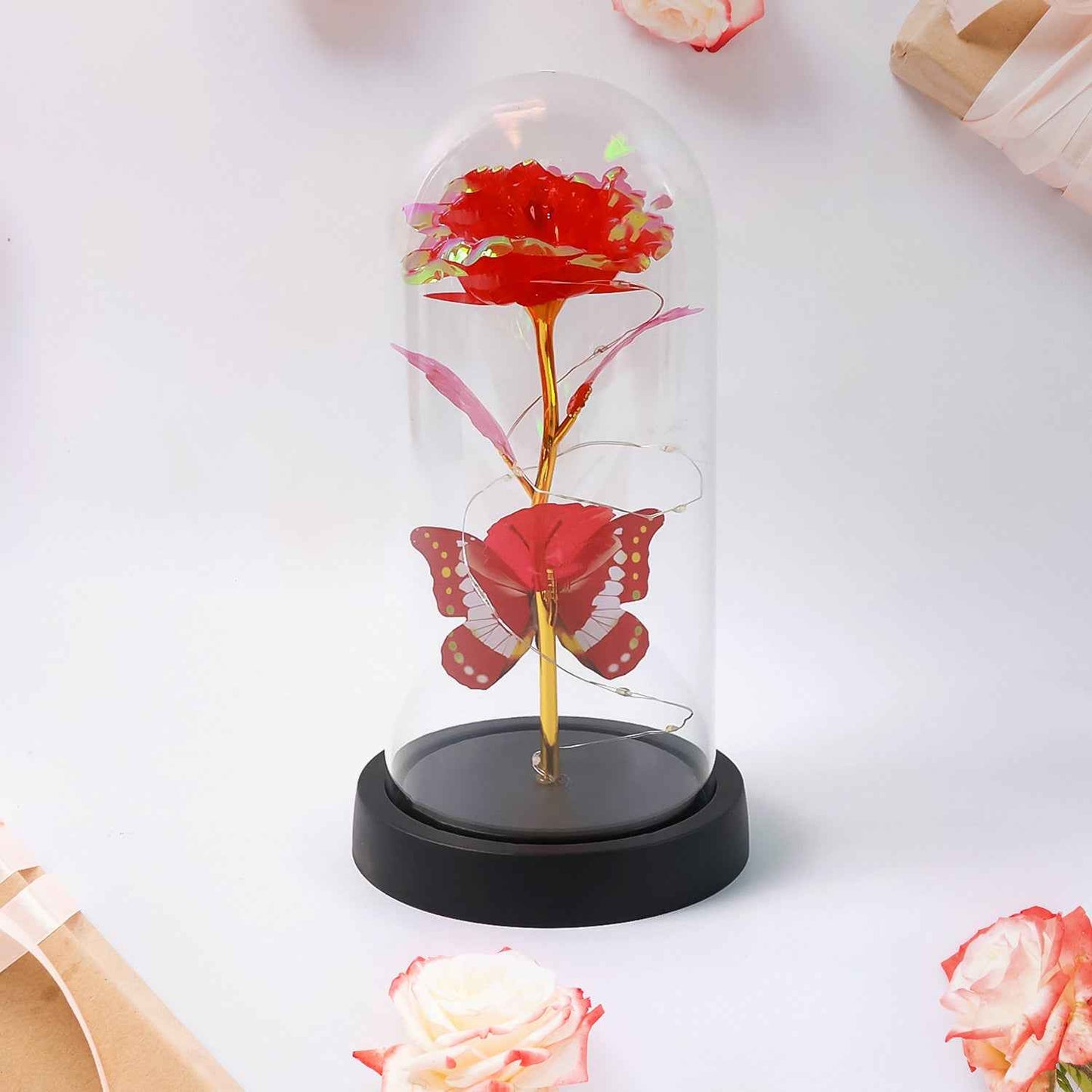 Elegant Led Eternal Rose In Plastic Dome (1 Pc  Battery Not Included)