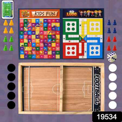 Wooden Board Game Set  Ludo Snakes  Ladders And Desktop Football (3-in-1)