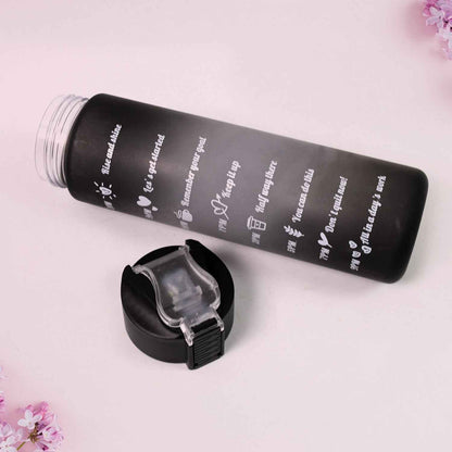 Plastic Black Motivational Water Bottle With Straw (900 Ml)