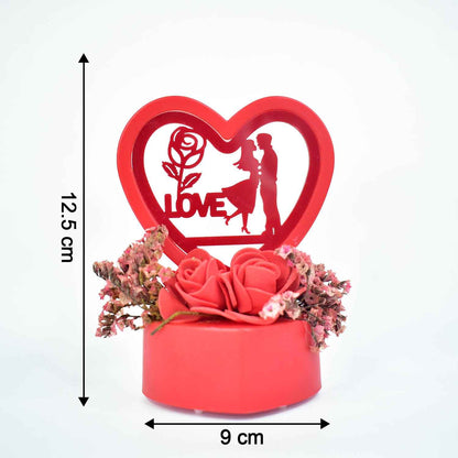 Romantic Heart-shaped Love Couple Decorative Showpiece With Rose Base (1 Pc)