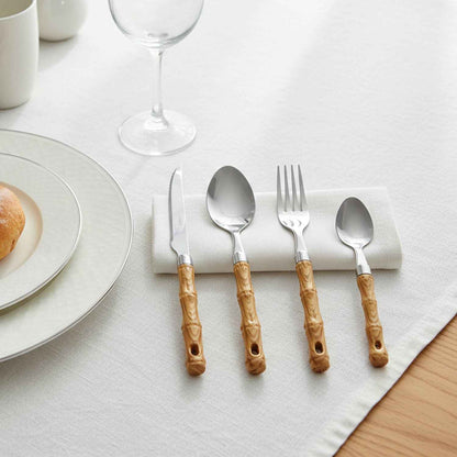 Stainless Steel Cutlery Set With Wooden Finish Handle (24 Pc Set)