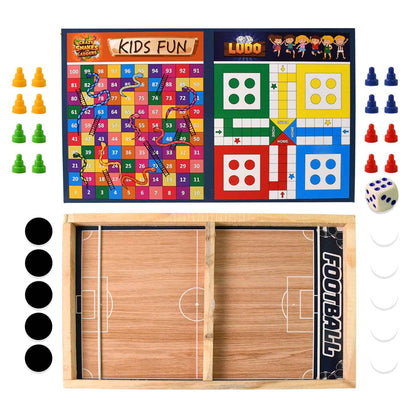 Wooden Board Game Set  Ludo Snakes  Ladders And Desktop Football (3-in-1)