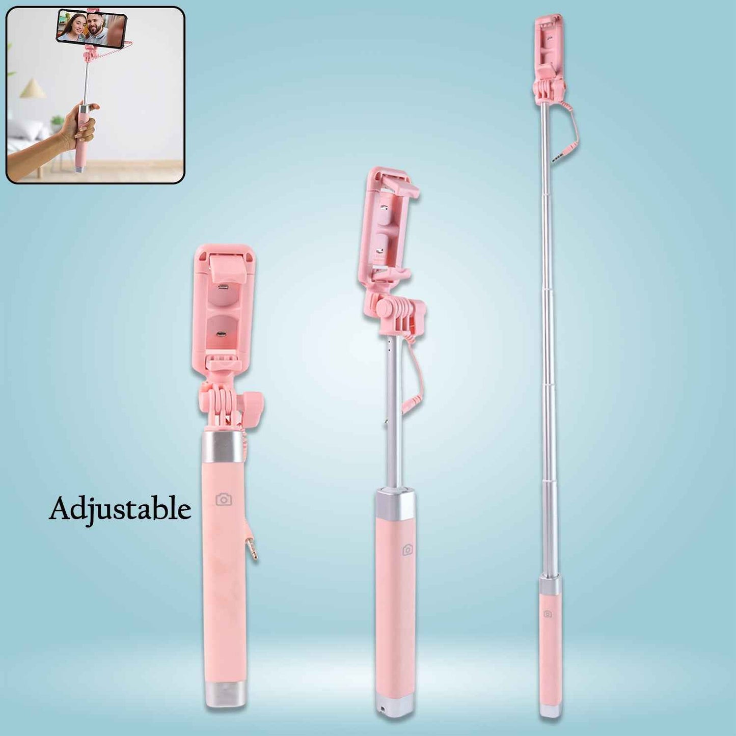 Wired Selfie Stick With Rearview Mirror  Built-in Shutter Button (1 Pc)