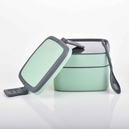 Green Double Layer Portable Lunch Box Stackable With Carrying Handle And Spoon Lunch Box - BeSh Deals®