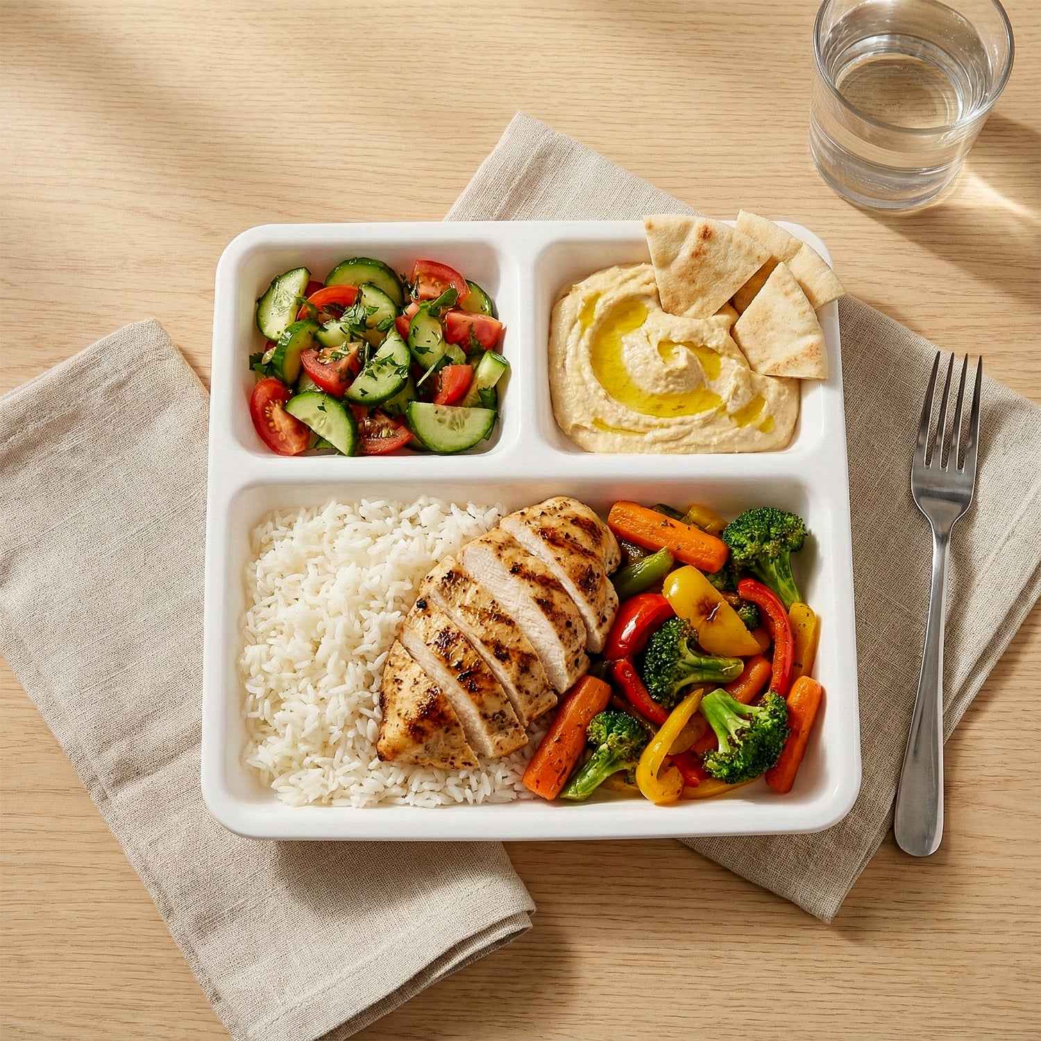 Plastic 3-compartment Plate For Meal Serving