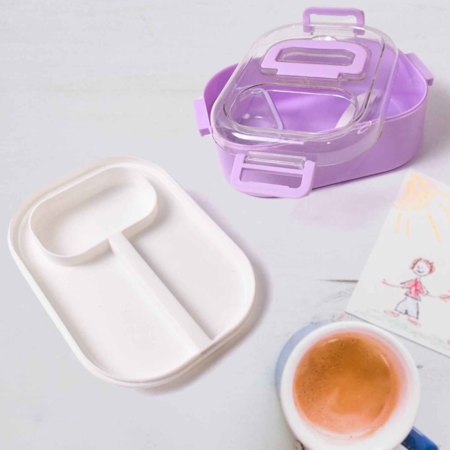 Plastic Lunch Box With Small Box Bottle  Sponn For Kids Lunch Box (4 Pc Set)