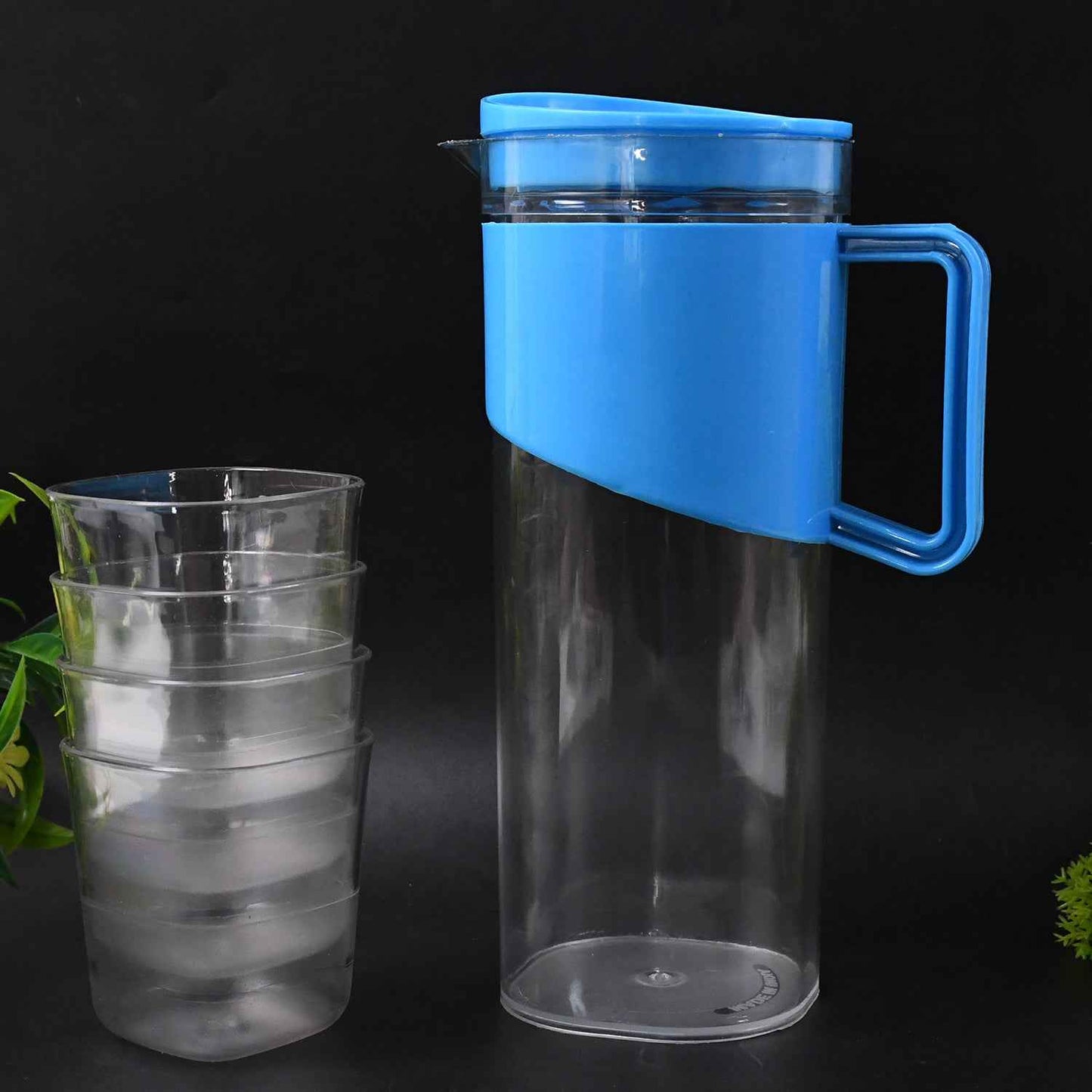 Transparent Stylish Premium Jug With Elegant Handle (2000 Ml Jug Approx  4 Pcs Plastic Glass)